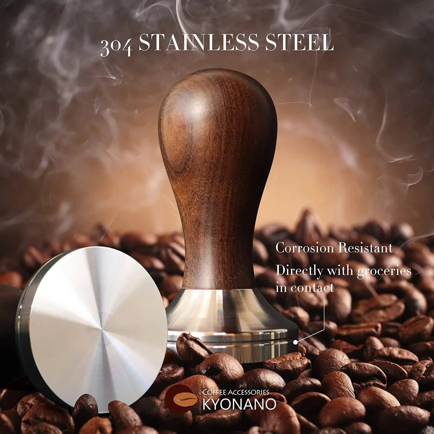 KYONANO Espresso Accessories - Espresso Tamper 51mm - Tamper with Chacate Preto Wood Handle -Coffee Tamper Plus Milk Frothing Pitcher 350ml, Silicone Tamper Mat -Tamper fits 51mm Delonghi Portafilter