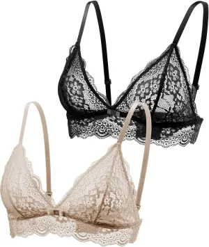 Lace Bralettes for Women No Underwire Sexy Triangle See Thru V Neck Unpadded Bra