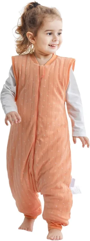 LAT Baby Sleep Bag with Feet Winter,Sleeveless Nightgowns Wearable Blanket with Legs,Warm Sack for Infant Toddler Thicken 2.5 TOG-Sleepsuit,1-6T(Orange White Heart,S/80)