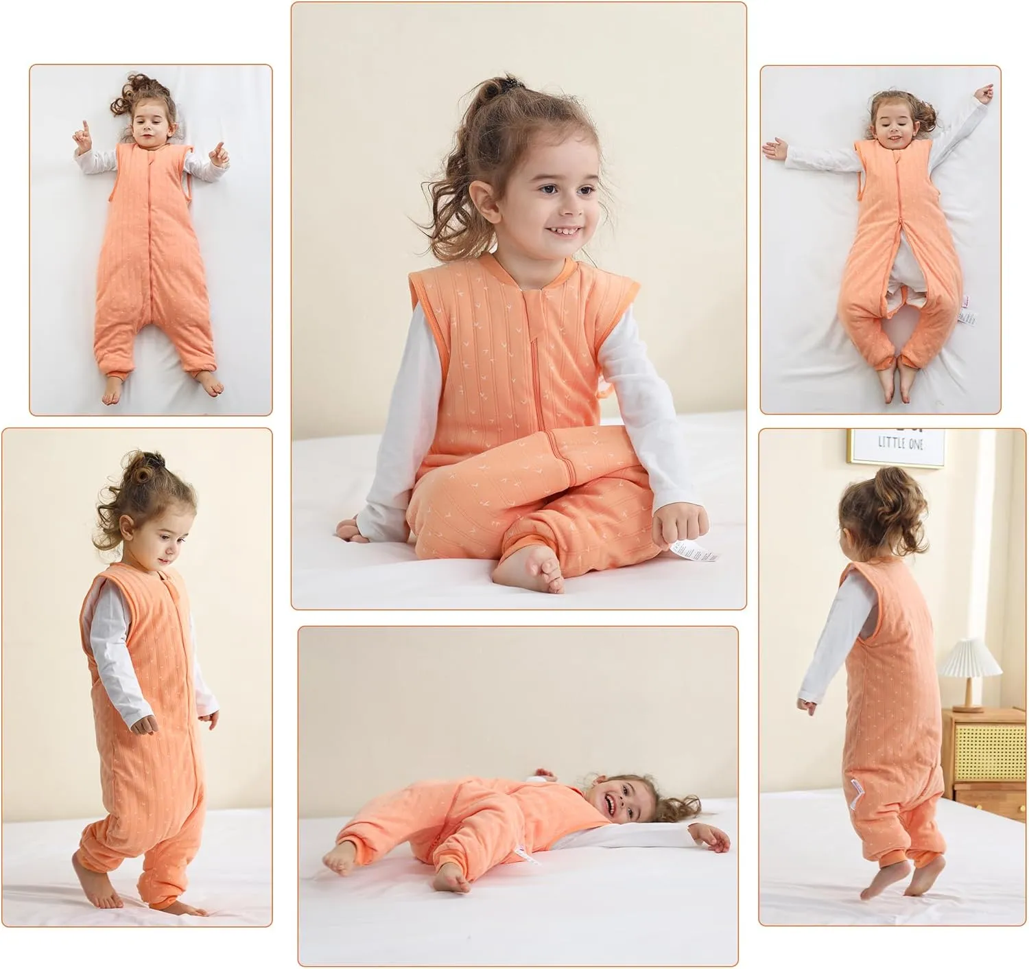 LAT Baby Sleep Bag with Feet Winter,Sleeveless Nightgowns Wearable Blanket with Legs,Warm Sack for Infant Toddler Thicken 2.5 TOG-Sleepsuit,1-6T(Orange White Heart,S/80)