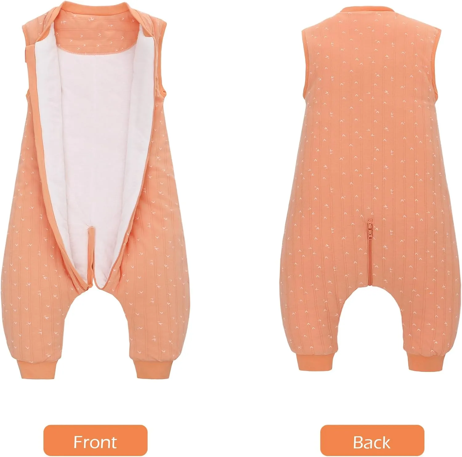 LAT Baby Sleep Bag with Feet Winter,Sleeveless Nightgowns Wearable Blanket with Legs,Warm Sack for Infant Toddler Thicken 2.5 TOG-Sleepsuit,1-6T(Orange White Heart,S/80)