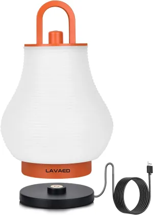 LAVAED Cordless Table Lamp, 4000mAh Rechargeable LED Camping Light, 3 Colors Stepless Dimmable Portable Lantern Light Waterproof Battery Operated Lamp for Bedside, Travel, Outdoor Camping(Orange)