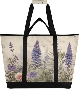 Lavender Reusable Insulated Lunchbox Cooler Bag, Leakproof Kitchen Grocery Bag Collapsible Portable Cooler Tote Bag for Picnic, Camping, Office, Travel