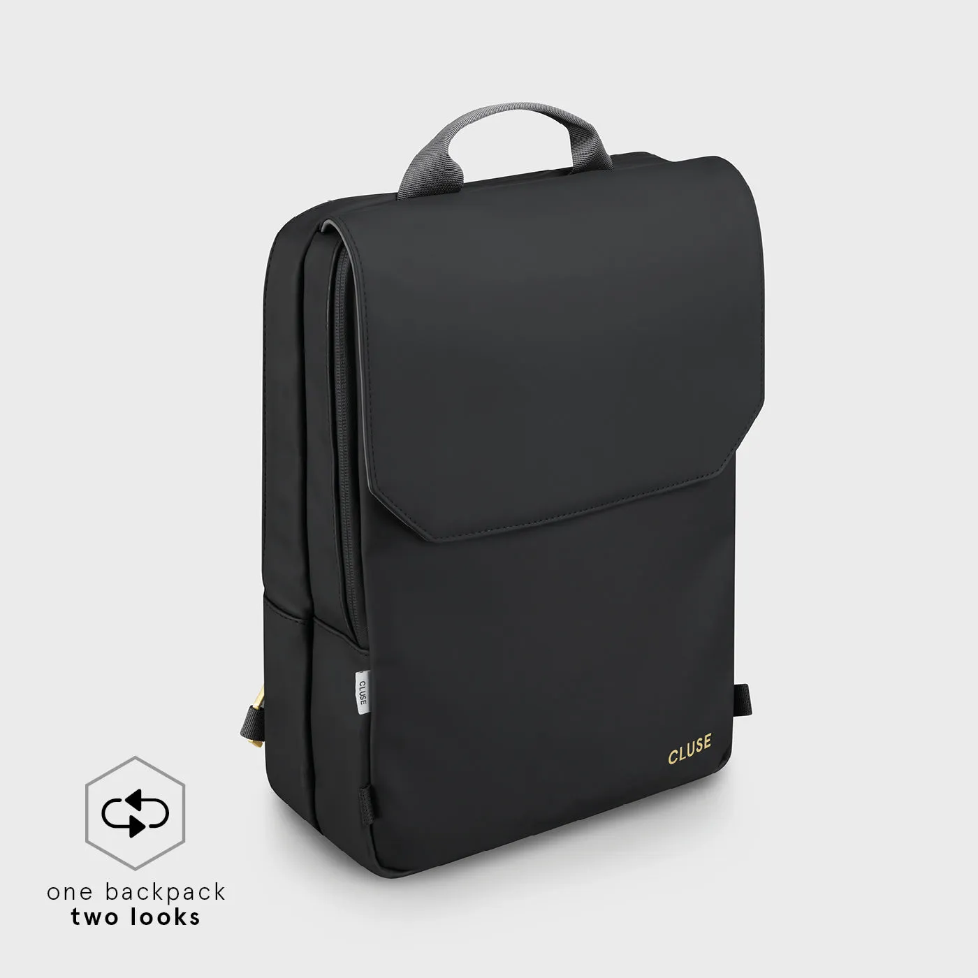 Le Réversible Backpack, Black Grey, Gold Colour
