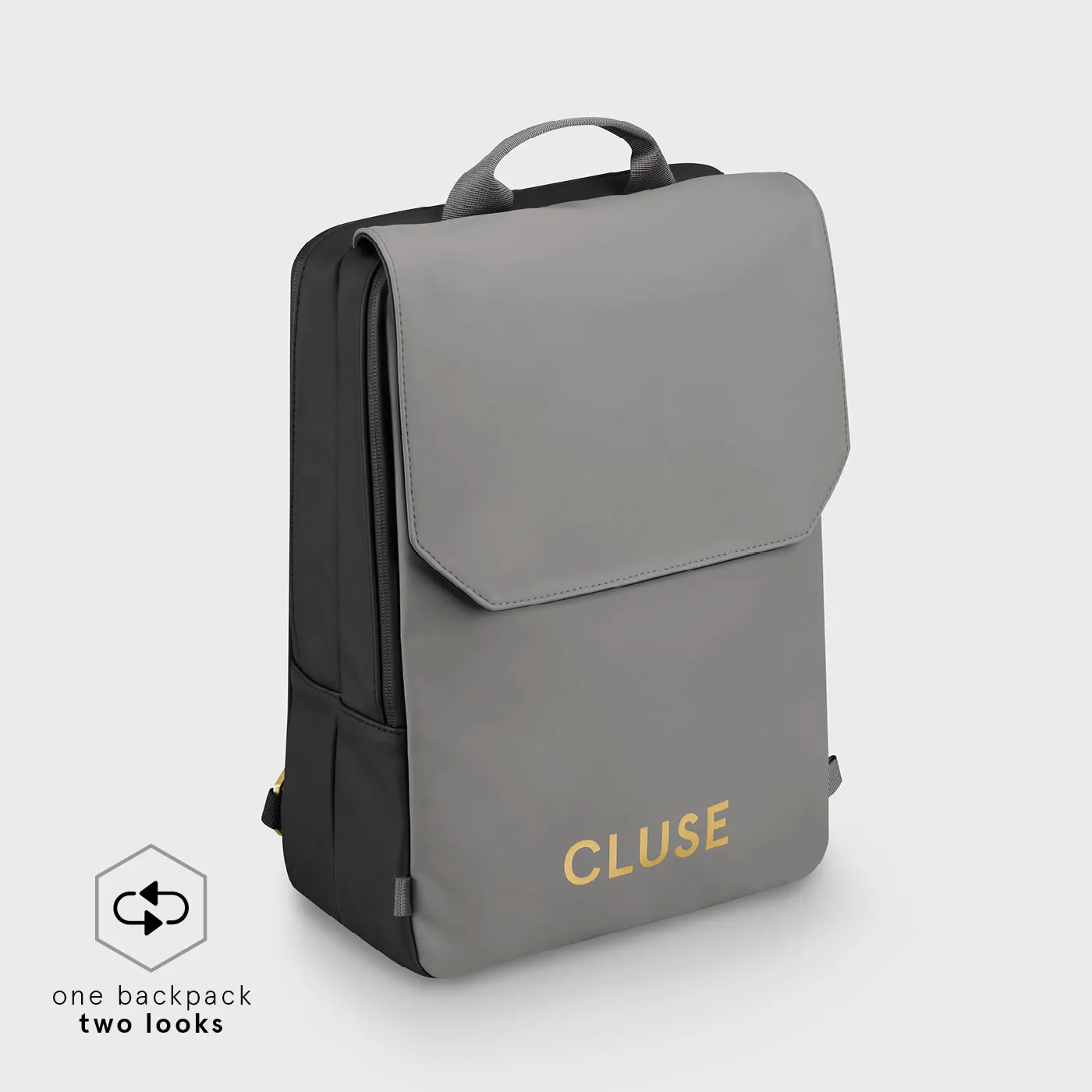 Le Réversible Backpack, Black Grey, Gold Colour