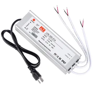LED Driver 300 Watts (100W X3) 25A Waterproof IP67 Power Transformer Adapter 90-265V AC to 12V DC Low Voltage Output, With 3-Pin Plug 3.3 Ft Cable for Lighting Outdoor Light and Any 12V DC