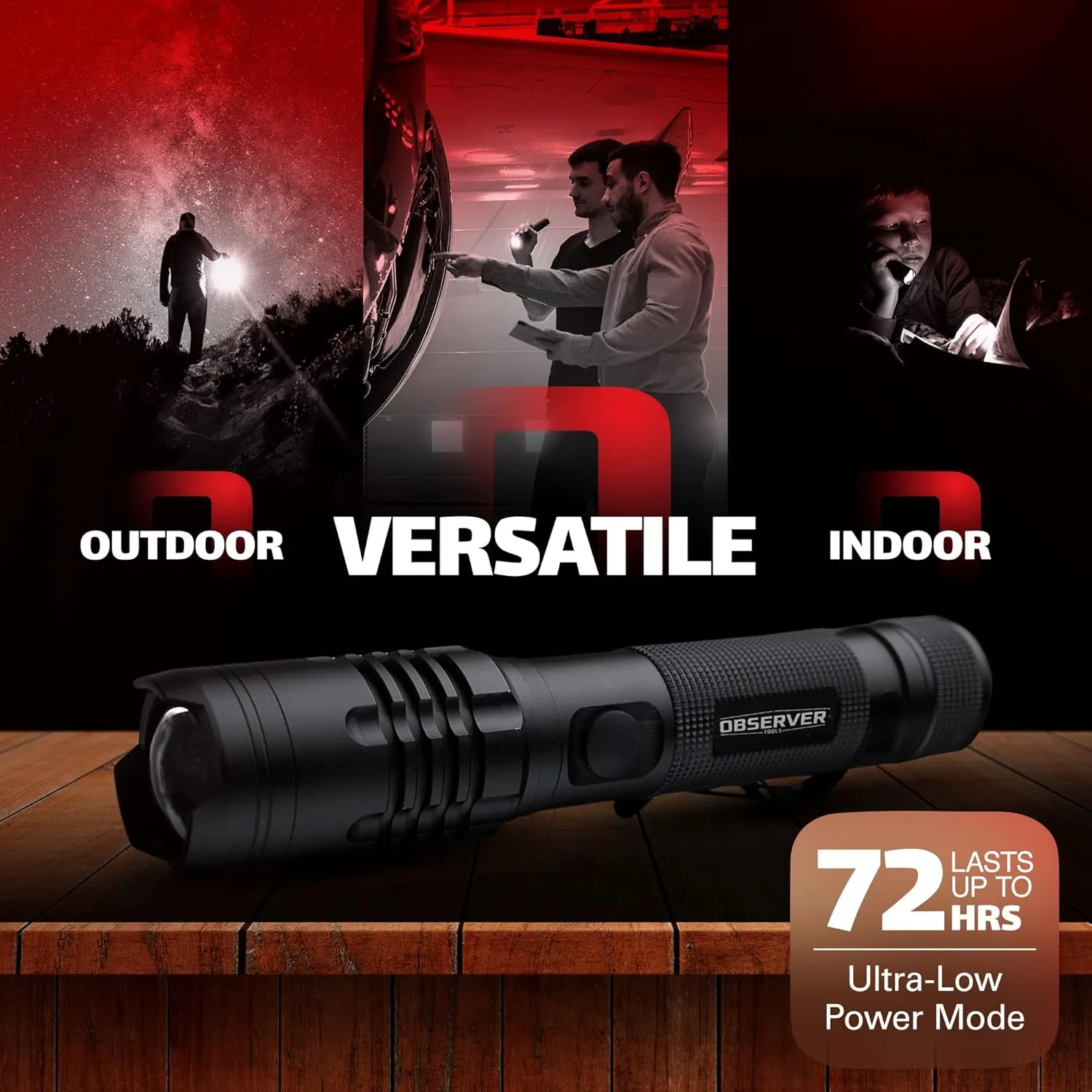 LED Rechargeable Flashlight, 1200 Lumens Tactical Flashlight, high Power Survival Flashlight with Back-up Power, Magnet, Zoom, Waterproof Flashlight, Black, OBS-FL1-V2