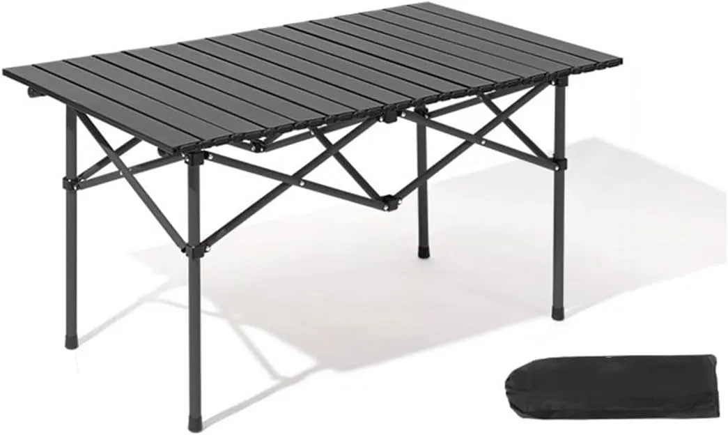 LEIYTFE Aluminum Foldable Camping Tables Rectangular Outdoor Table for 2-4 People,Camping Essentials Roll Up Table Top(Black)