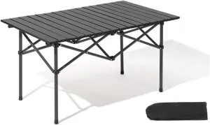 LEIYTFE Aluminum Foldable Camping Tables Rectangular Outdoor Table for 2-4 People,Camping Essentials Roll Up Table Top(Black)