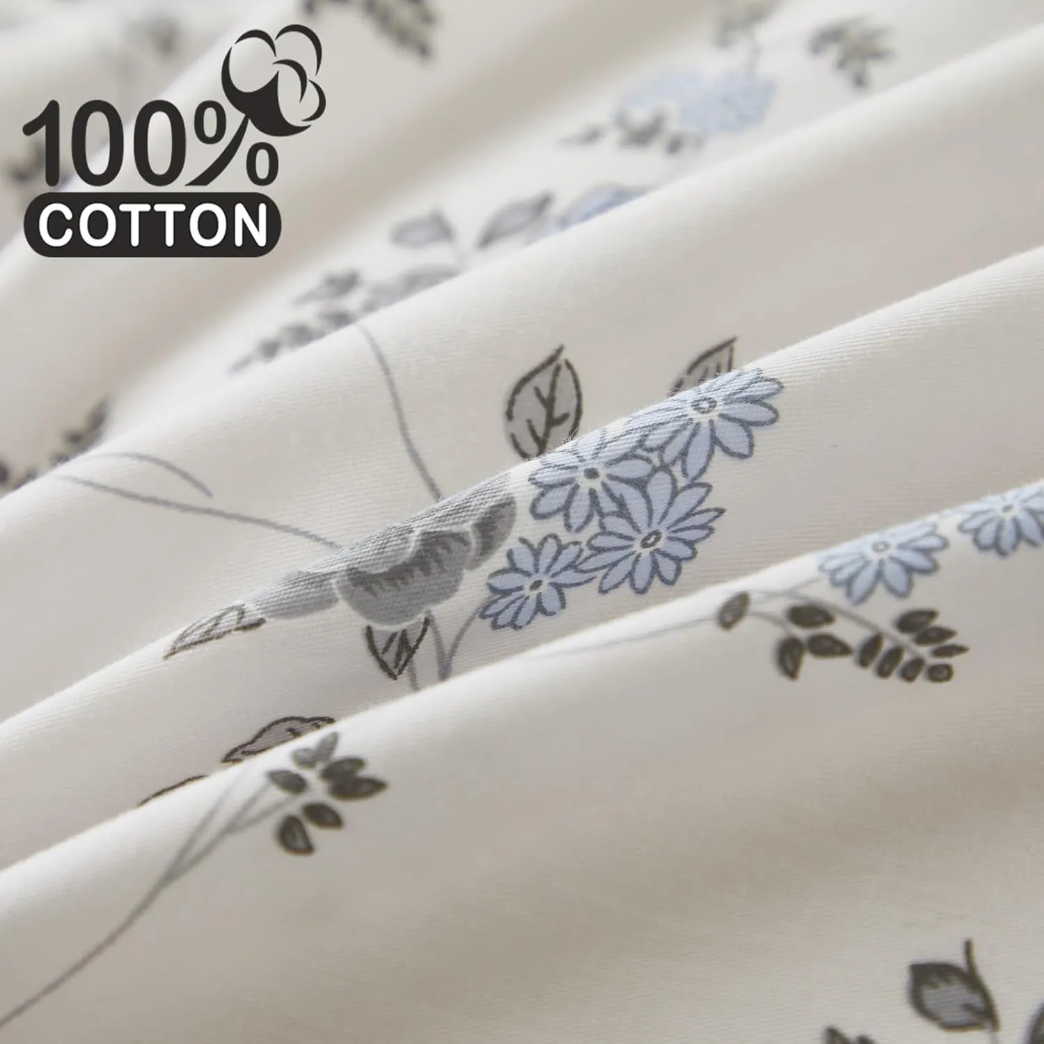 Lemfux Cotton Duvet Cover Full 3 Pieces Provincial Blue Floral Duvet Cover Set 1 Duvet Cover 82"x86" and 2 Pillow Sham 19"x29" Farmhouse Garden Style, Soft Breathable Lightweight Bedding Sets