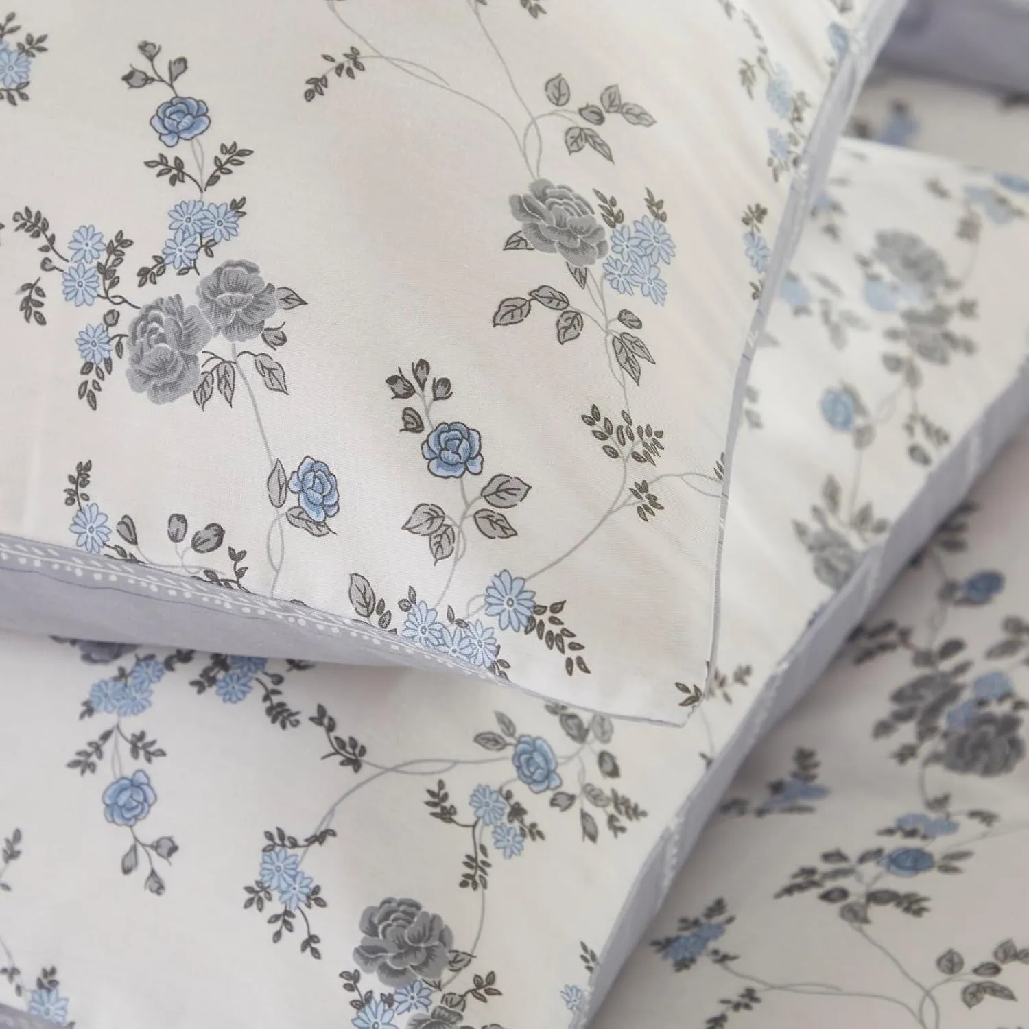 Lemfux Cotton Duvet Cover Full 3 Pieces Provincial Blue Floral Duvet Cover Set 1 Duvet Cover 82"x86" and 2 Pillow Sham 19"x29" Farmhouse Garden Style, Soft Breathable Lightweight Bedding Sets