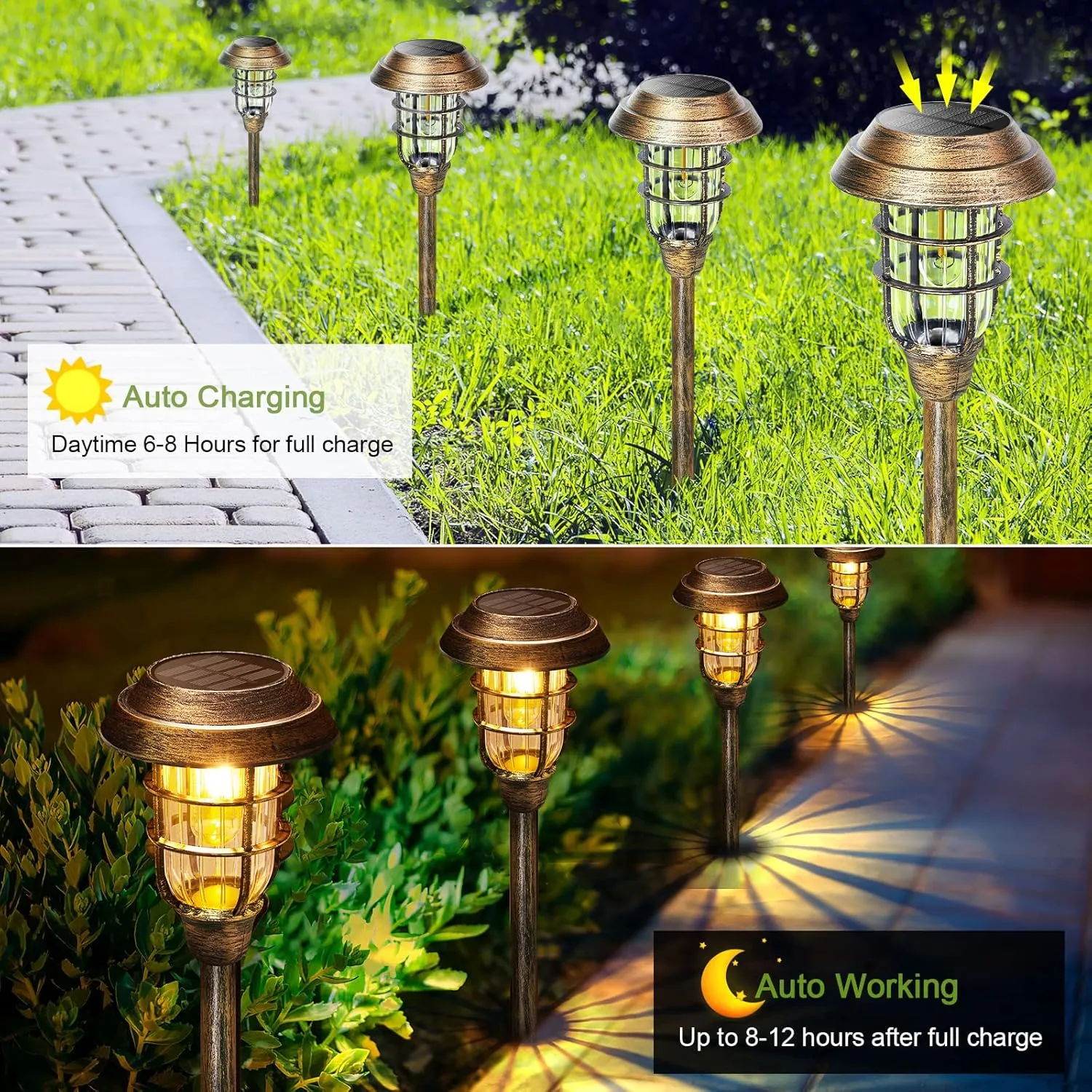 LETMY Solar Outdoor Lights, 8 Pack Bright Solar Pathway Lights Outdoor Waterproof, Up to 12 Hrs Auto On/Off Solar Garden Lights Outdoor Solar Lights for Outside Yard Patio Walkway Driveway - Bronze