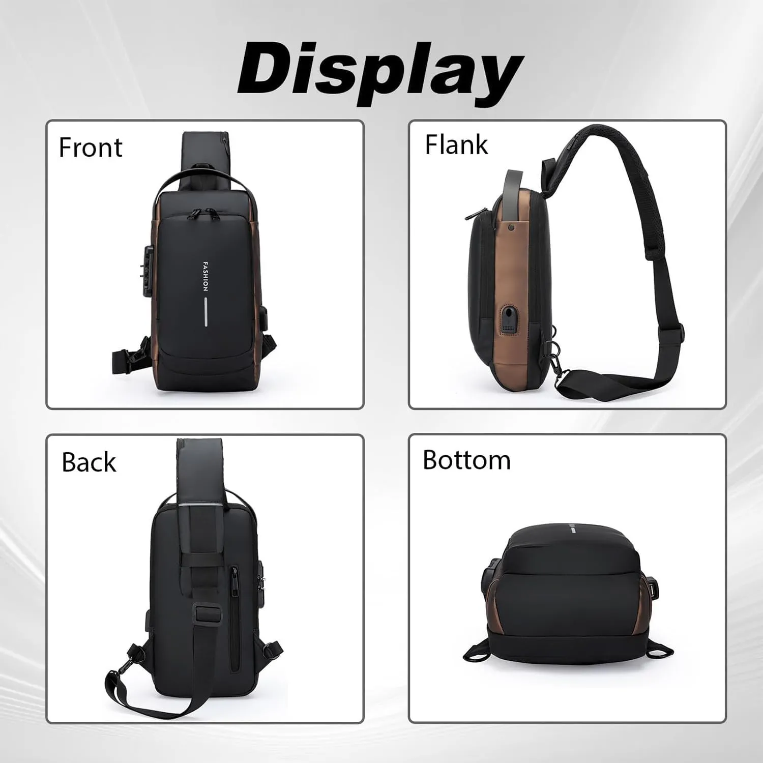 Leyweio Bag, Auricz Sling Bags, New Carbon Fiber Streamline Anti-Theft Sling Bag, USB Charging Sport Sling