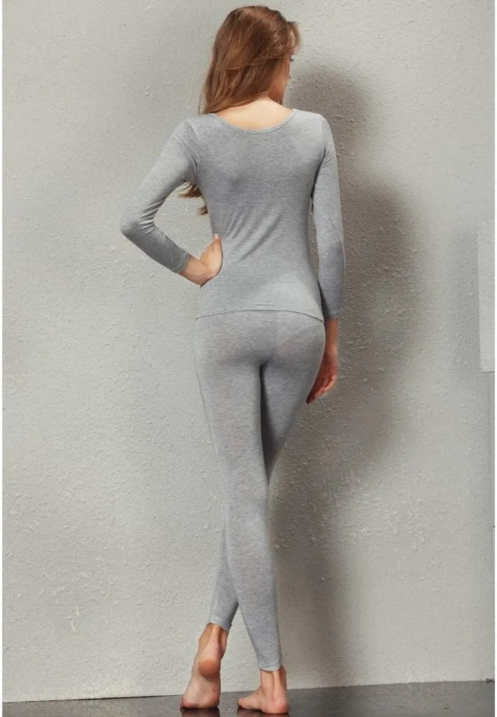 Liang Rou Women's Crewneck Long Johns Ultra Thin Modal Thermal Underwear Top & Bottom Set