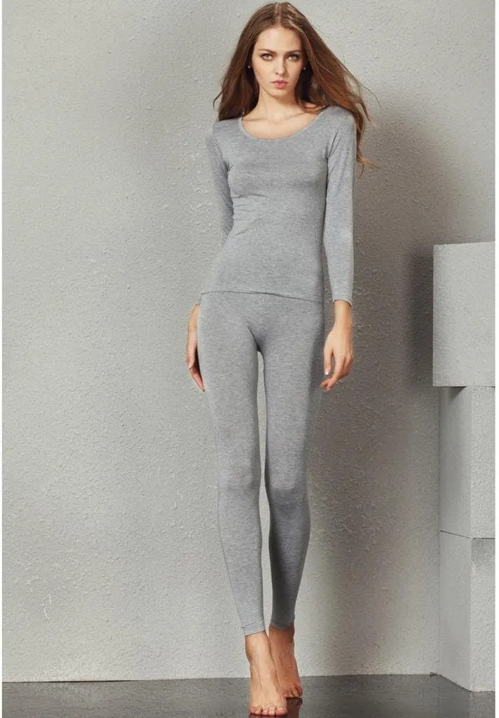 Liang Rou Women's Crewneck Long Johns Ultra Thin Modal Thermal Underwear Top & Bottom Set