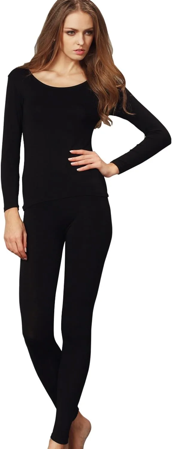 Liang Rou Women's Crewneck Long Johns Ultra Thin Modal Thermal Underwear Top & Bottom Set