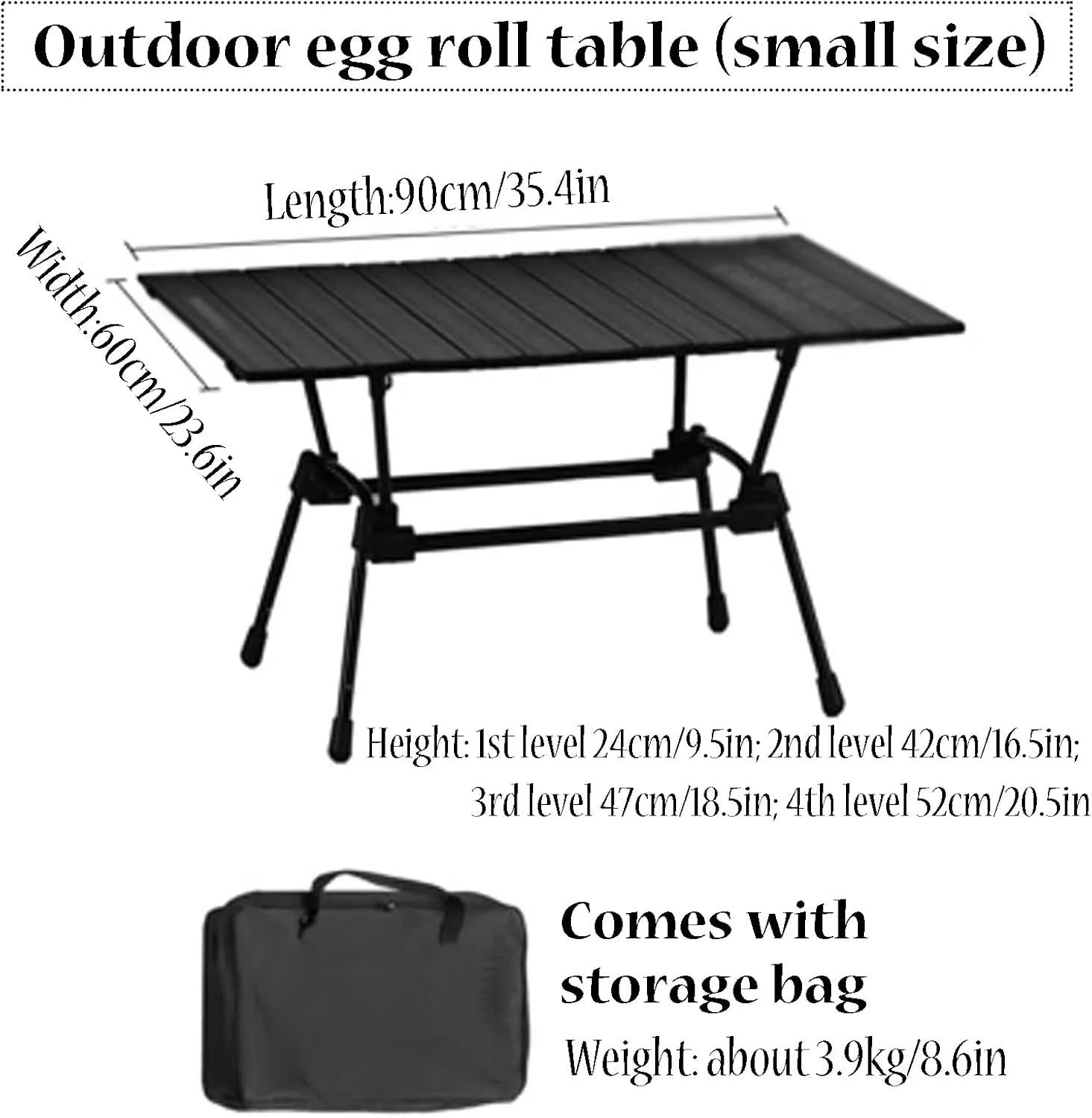 Liftable Camping Table Aluminum Folding Camping Table Low Picnic Table Portable Roll-Up Desktop with Storage Bag Outdoor