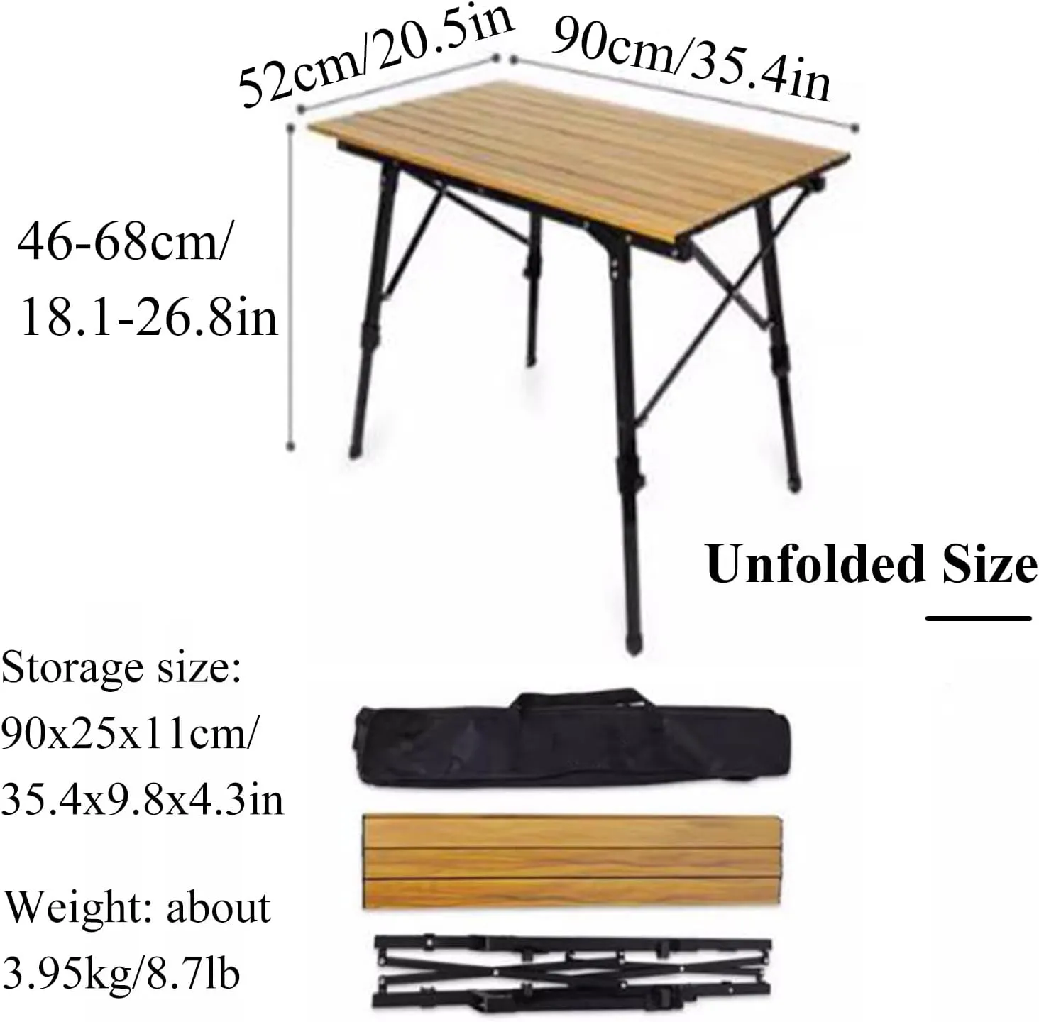 Lifting Folding Camping Table Aluminum Alloy Picnic Table Ultralight Compact Camping Table Roll Up Table Top with Carry Bag