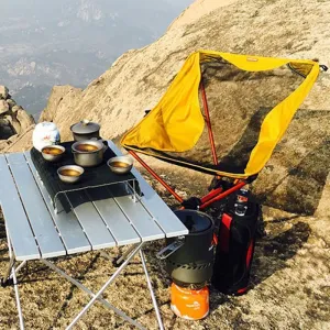 Light Set Portable Foldable Camping Set Folding Table Chair Desk Traveling 7075 Al Alloy Ultralight Gray Golden Outdoor Set