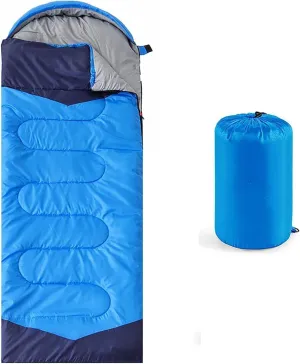 Lightweight Camping Sleeping Bag with Compression Sack, Blue and Navy