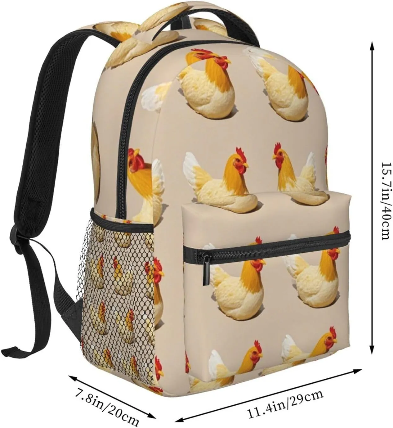 Lightweight Daypack Bookbag for Trekking Business Walking Cycling - Big Capacity Anti-Theft Multipurpose Carry On Bag, Chicken Rooster Art Business Computer Bag