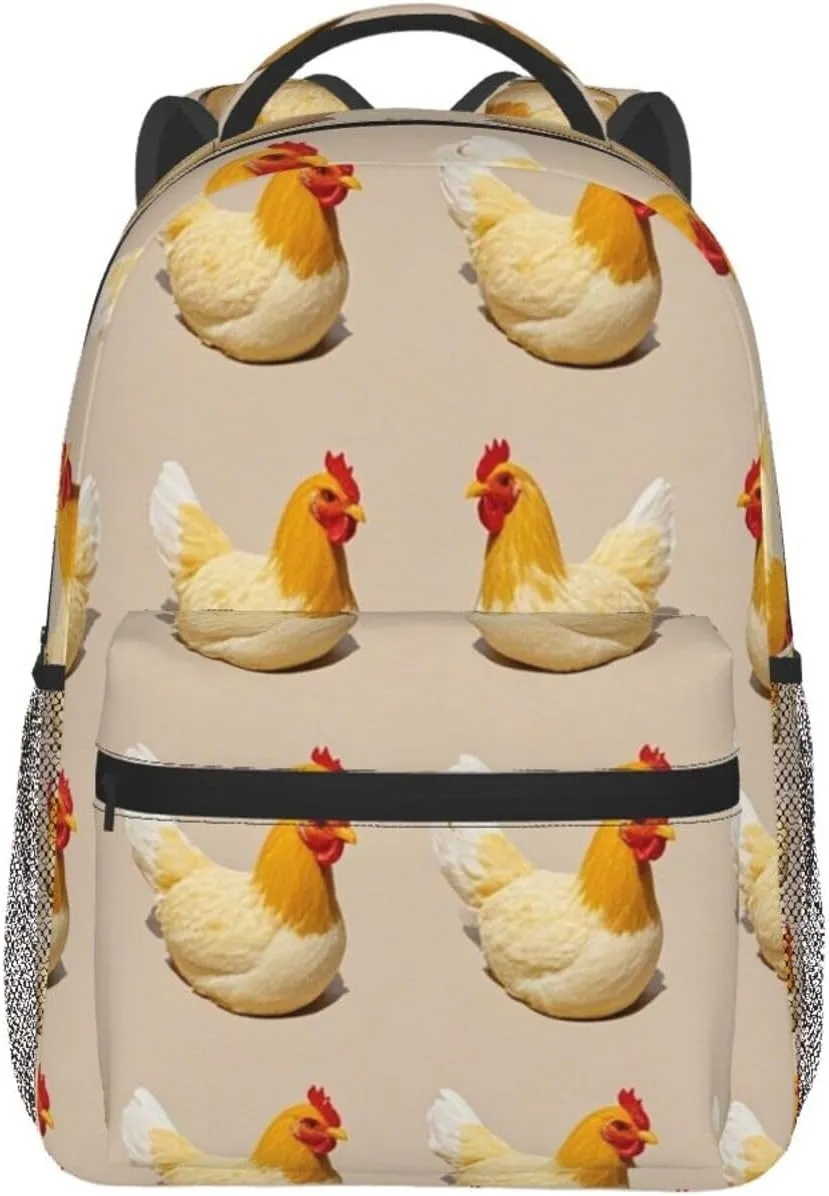 Lightweight Daypack Bookbag for Trekking Business Walking Cycling - Big Capacity Anti-Theft Multipurpose Carry On Bag, Chicken Rooster Art Business Computer Bag