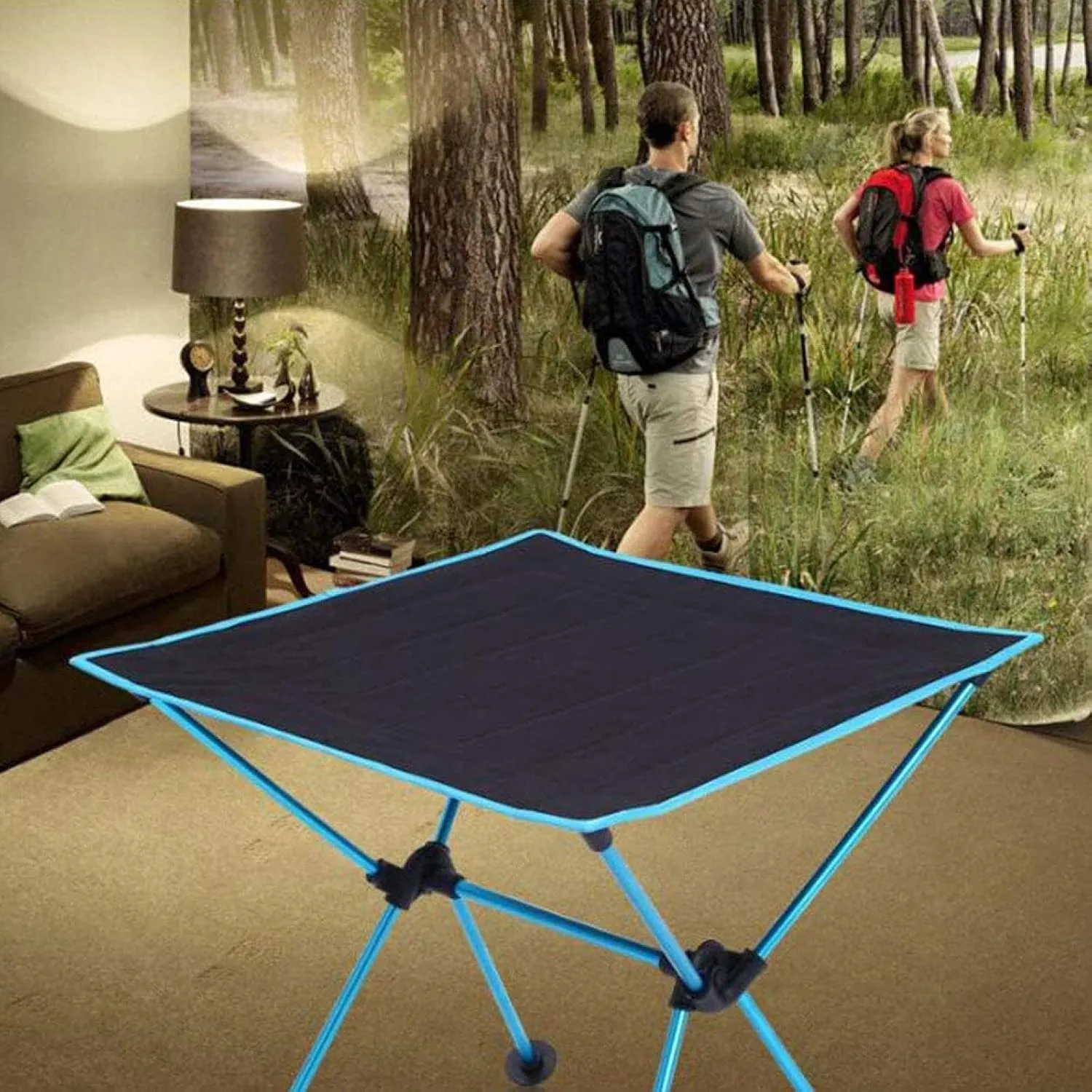 Lightweight Folding Camping Table, Roll Up Portable Picnic Table with Carrying Bag Garden Patio BBQ Party Table,Blue