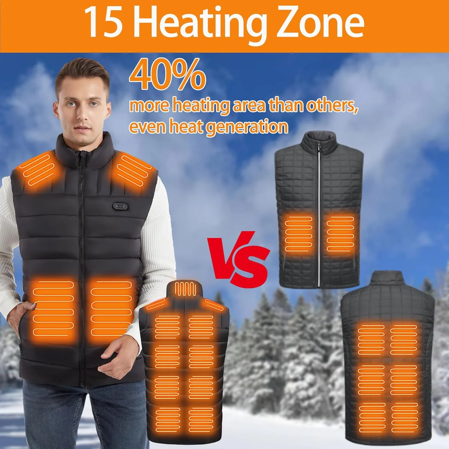 Lightweight Heated Vest for Men, Outdoor Hiking Walking, Battery Not Included
