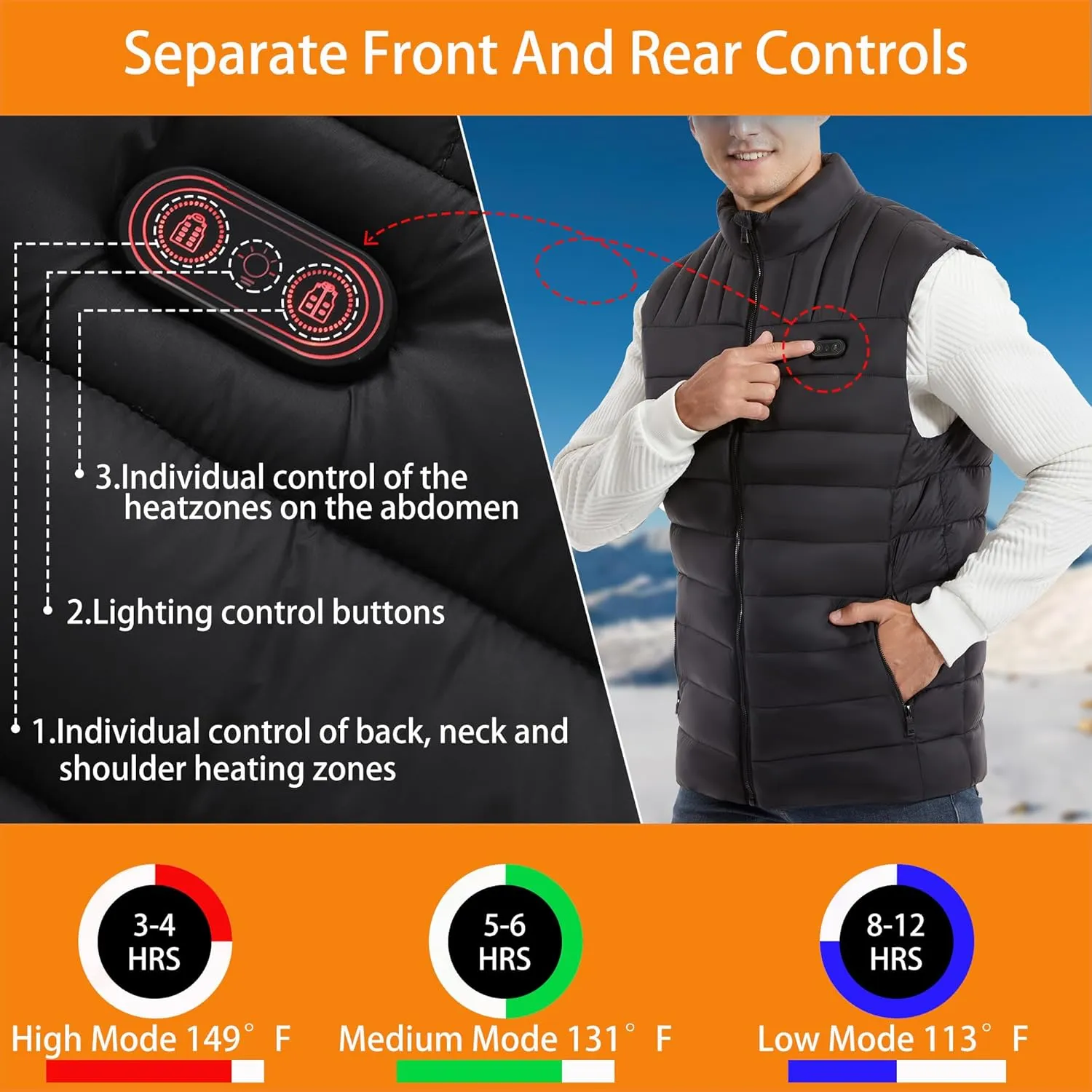 Lightweight Heated Vest for Men, Outdoor Hiking Walking, Battery Not Included