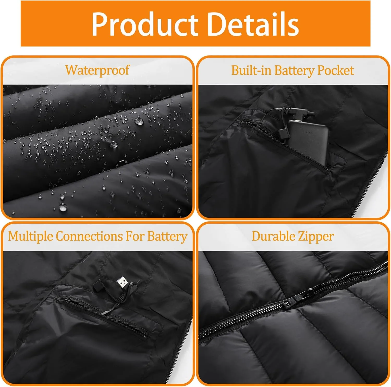 Lightweight Heated Vest for Men, Outdoor Hiking Walking, Battery Not Included