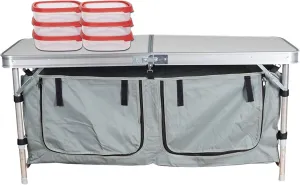 Lightweight Height Adjustable Foldable Camping Table with Large 2 Compartment Storage Bag for BBQ Party Camping Home Kitchen