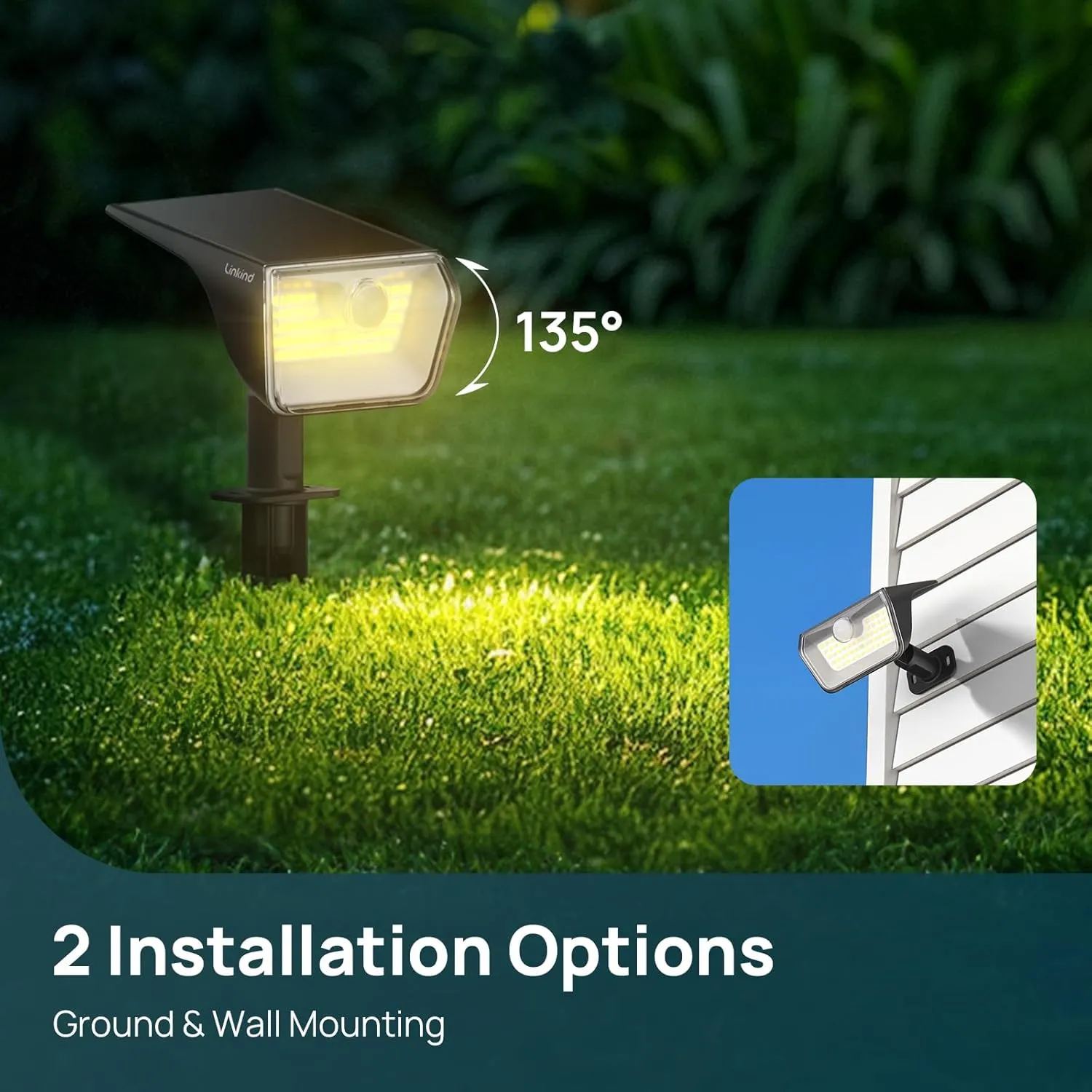 Linkind Solar Lights Outdoor Waterproof IP67, 3000K/6500K Solar Motion Sensor Lights with 6 Modes, 60 LEDs Solar Powered Spot Lights Outside Landscape Lighting for Garden Yard Pathway, 6 Pack