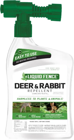 Liquid Fence Deer And Rabbit Repellent Concentrate 32 Ounces, Hose-End Sprayer