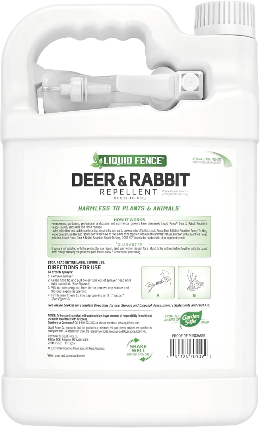 Liquid Fence Deer And Rabbit Repellent Ready-To-Use, Apply Year-Round, 1 Gallon