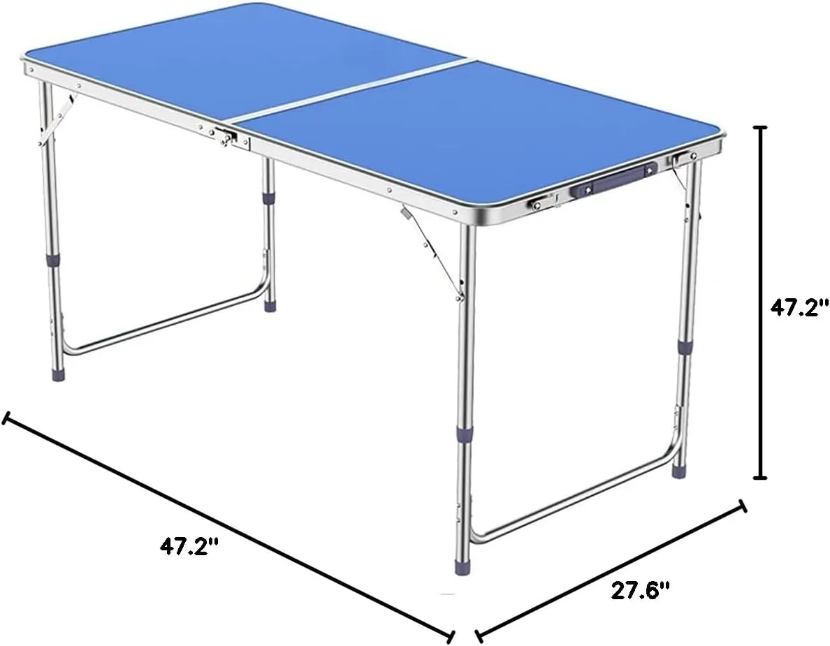 LJYT Portable Camping Side Tables 47.24”x23.62”Aluminum Table with Adjustable Height Legs, Indoor Outdoor Lightweight Portable Folding Aluminum for Picnic Camping