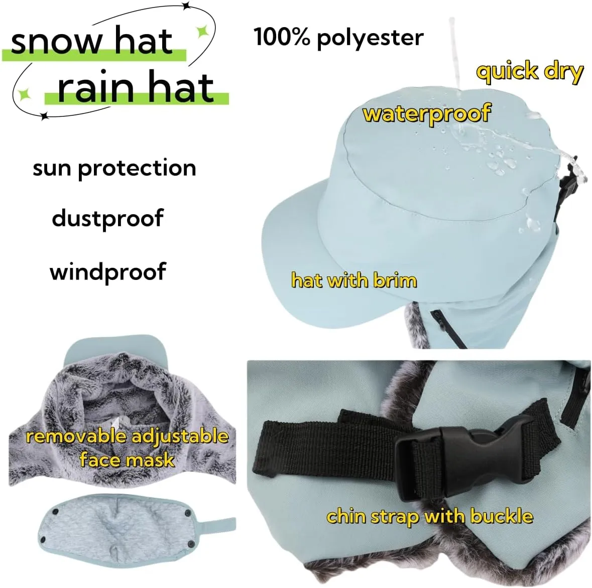 LLmoway Trapper Hat Warm Faux Fur Winter Cap with Ear Flaps Windproof Waterproof Snow Ski Hats for Men Women Cold Weather