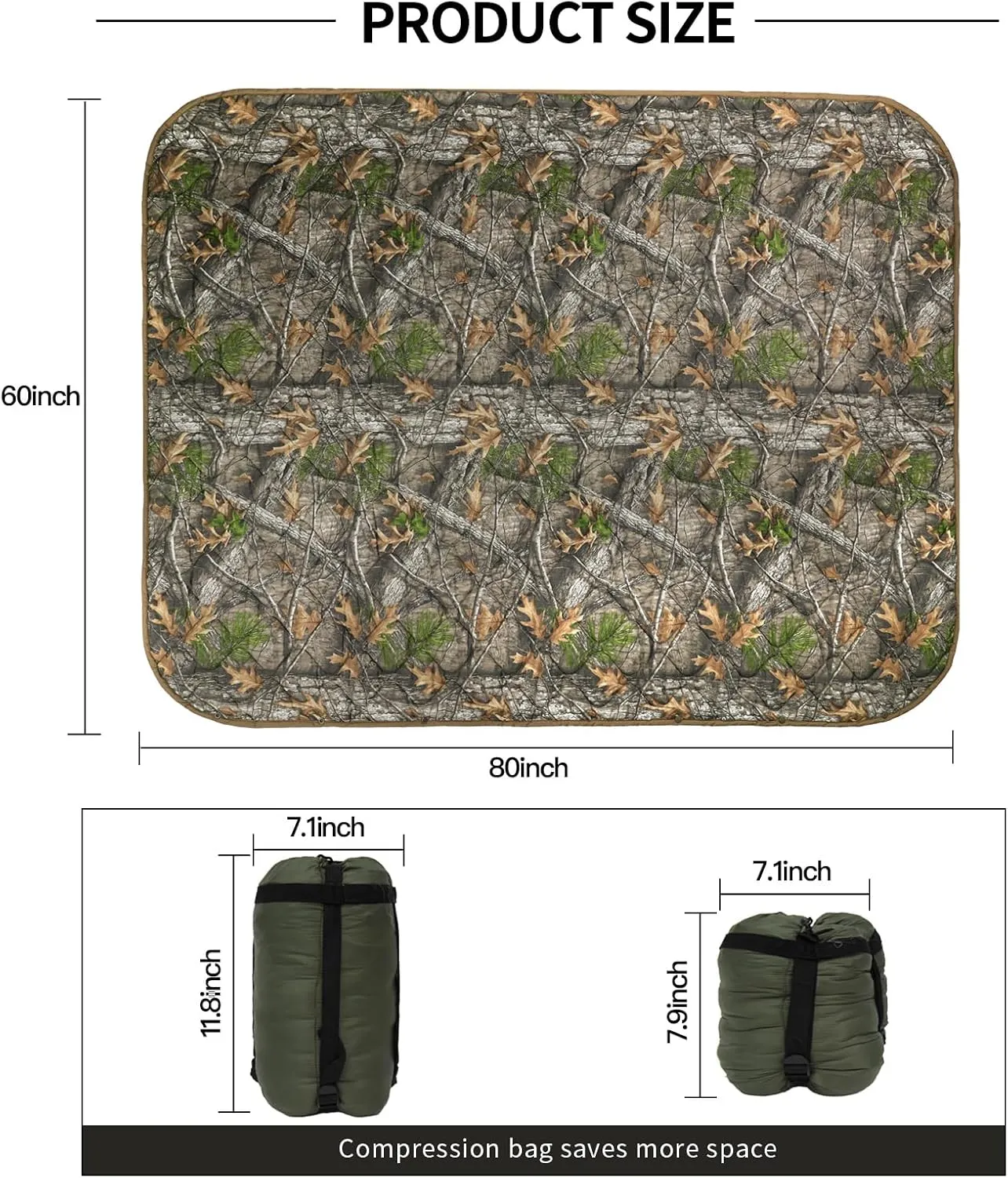 LOOGU Camo Blanket Waterproof Insulation Poncho Liner for Outdoor Camping, Hiking, Hunting, Survival, Backpacking, Picnicking