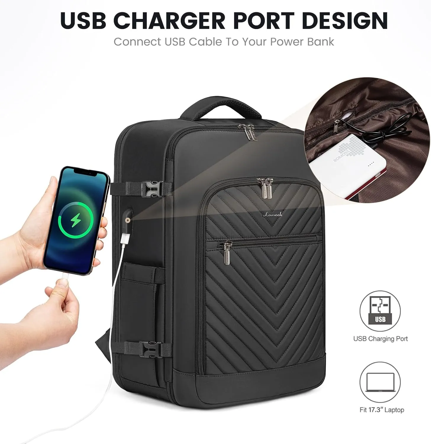 LOVEVOOK 40L Travel Backpack With 3 Packing Cubes,Large Carry on Backpack as Personal Item Airline Approved,Waterproof Daypack Travel Bag TSA Fit 17inch Laptop Luggage With USB Charging Port