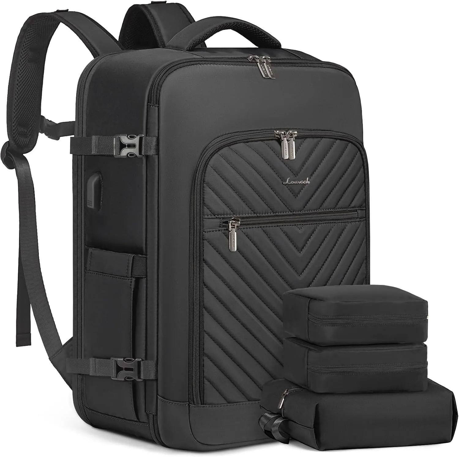 LOVEVOOK 40L Travel Backpack With 3 Packing Cubes,Large Carry on Backpack as Personal Item Airline Approved,Waterproof Daypack Travel Bag TSA Fit 17inch Laptop Luggage With USB Charging Port