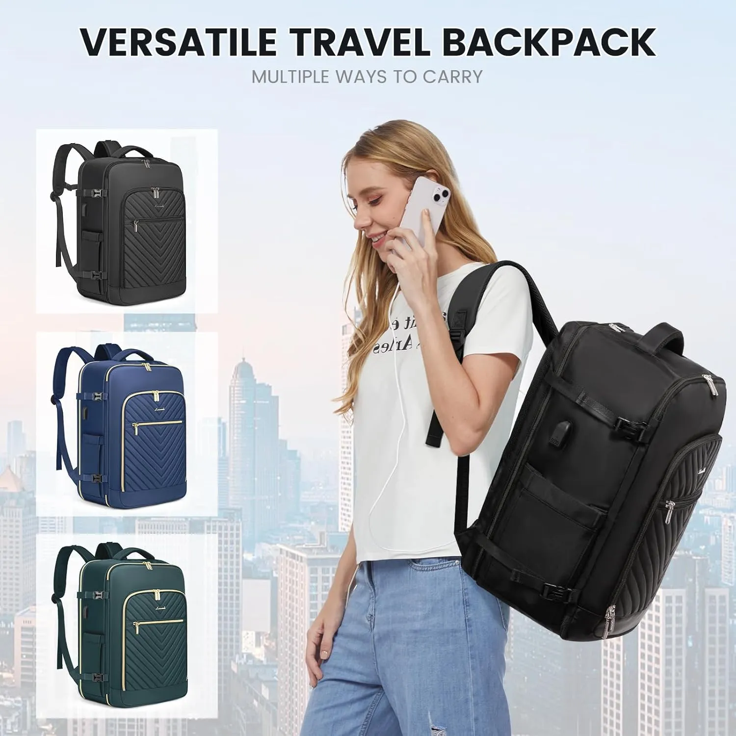 LOVEVOOK 40L Travel Backpack With 3 Packing Cubes,Large Carry on Backpack as Personal Item Airline Approved,Waterproof Daypack Travel Bag TSA Fit 17inch Laptop Luggage With USB Charging Port