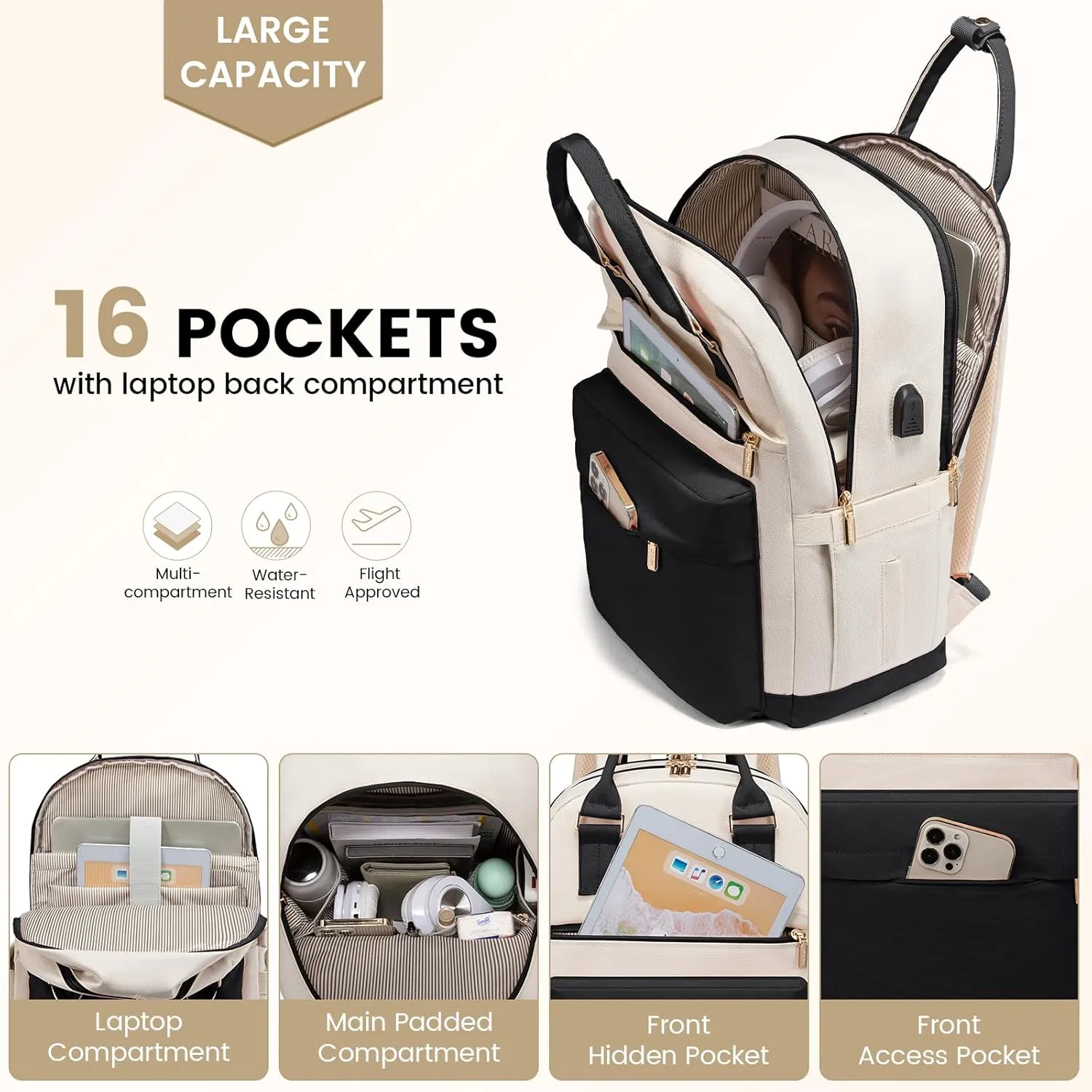 LOVEVOOK Laptop Backpack for Women 15.6 Inch,Cute Backpack Laptop Bag with USB Port,Waterproof Travel Backpack Purse Teacher Nurse Bag Fashion Computer Bag for Work