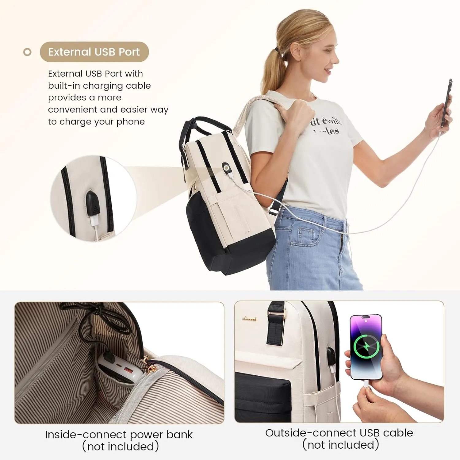 LOVEVOOK Laptop Backpack for Women 15.6 Inch,Cute Backpack Laptop Bag with USB Port,Waterproof Travel Backpack Purse Teacher Nurse Bag Fashion Computer Bag for Work