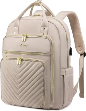 LOVEVOOK Laptop Backpack Women Teacher Backpack,15.6 Inch Laptop Bag with USB Port,Waterproof Daypack for Work Travel Antiquewhite