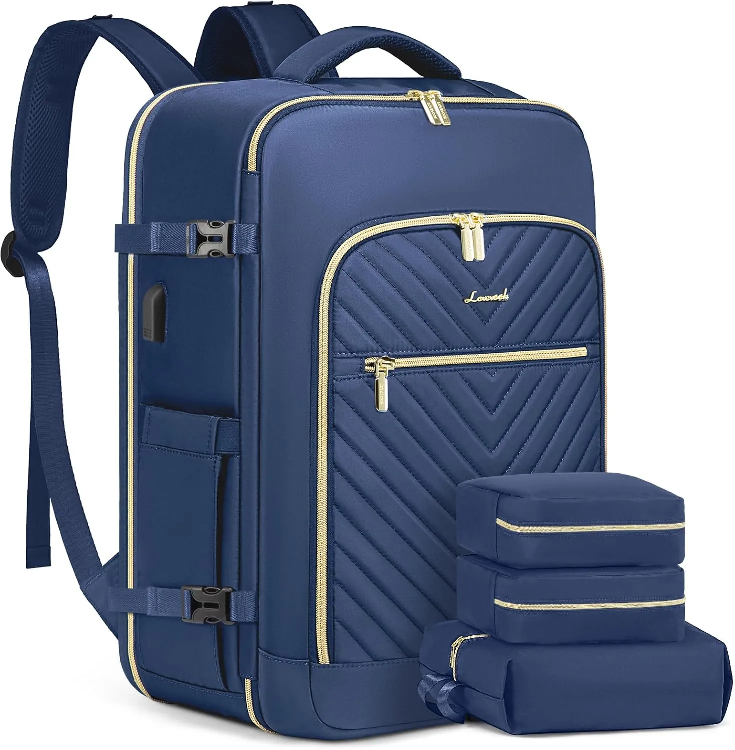 LOVEVOOK Large Travel Backpack for Women,Carry on Backpack Flight Approved,Personal Item Backpack Travel Bag with 3 Packing Cubes,Waterproof Back Pack TSA Fit 17inch Laptop Luggage with USB Port