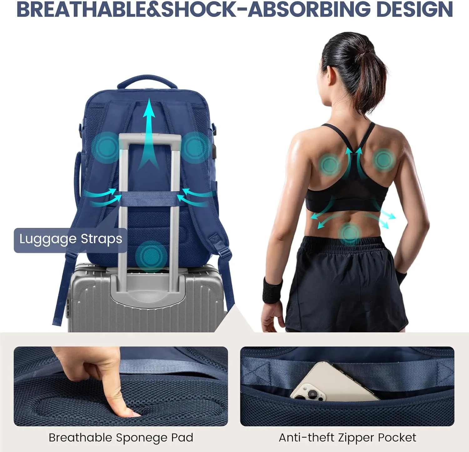 LOVEVOOK Large Travel Backpack for Women,Carry on Backpack Flight Approved,Personal Item Backpack Travel Bag with 3 Packing Cubes,Waterproof Back Pack TSA Fit 17inch Laptop Luggage with USB Port