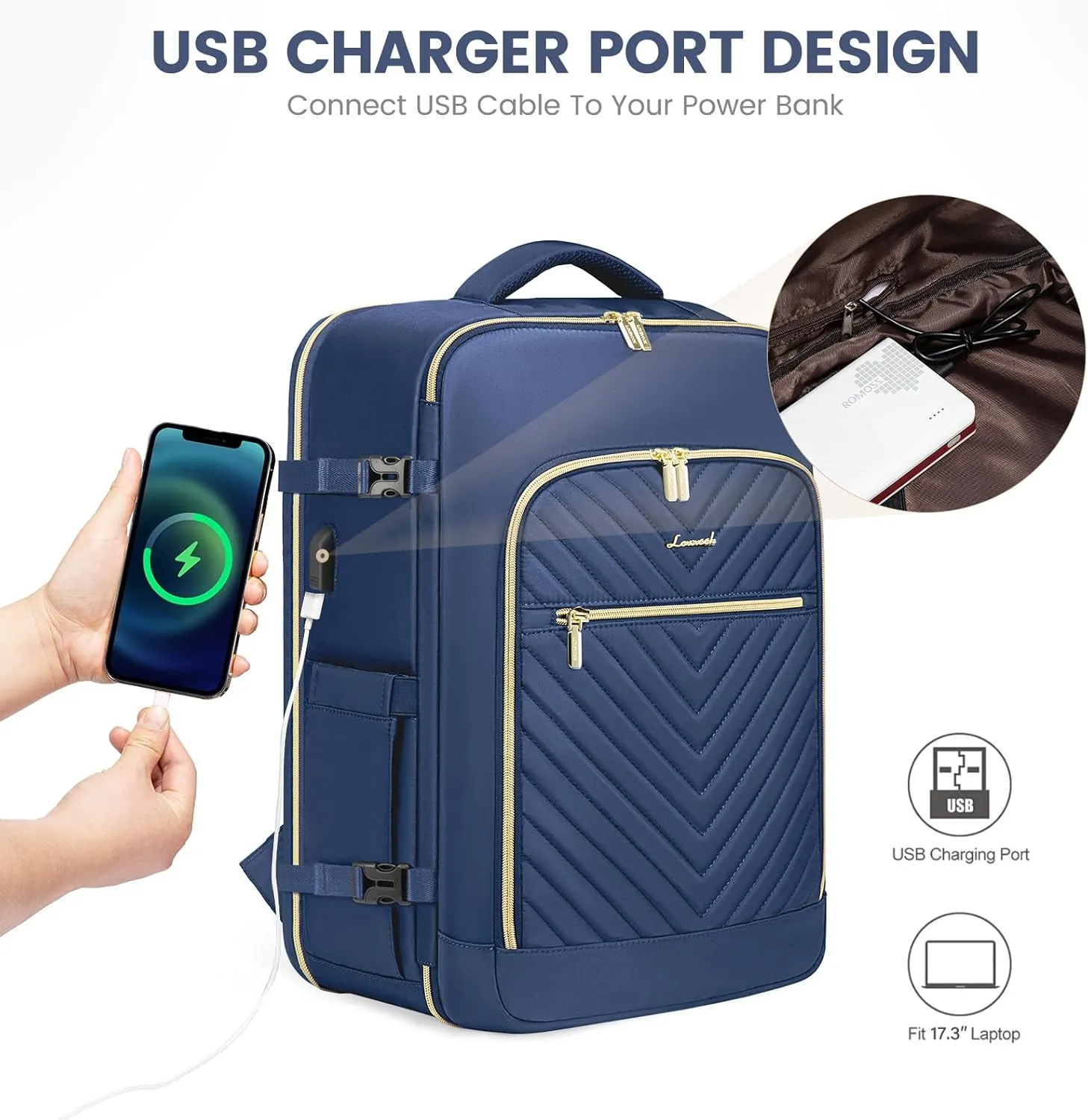 LOVEVOOK Large Travel Backpack for Women,Carry on Backpack Flight Approved,Personal Item Backpack Travel Bag with 3 Packing Cubes,Waterproof Back Pack TSA Fit 17inch Laptop Luggage with USB Port