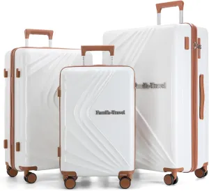 Luggage Set 3 Piece wiht Spinner Wheel TSA lock, PC ABS Durable Hardshell Suitcase Sets, Carry on Suitcase with USB Port and Phone Holder (Ivory White, 20in24in28in)