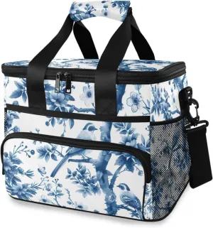 Lunch Bag for Women Men, Blue White Porcelain Insulated Cooler Bag Leakproof Lunch Box with Adjustable Shoulder Strap for Work, Picnics, Meal Prep