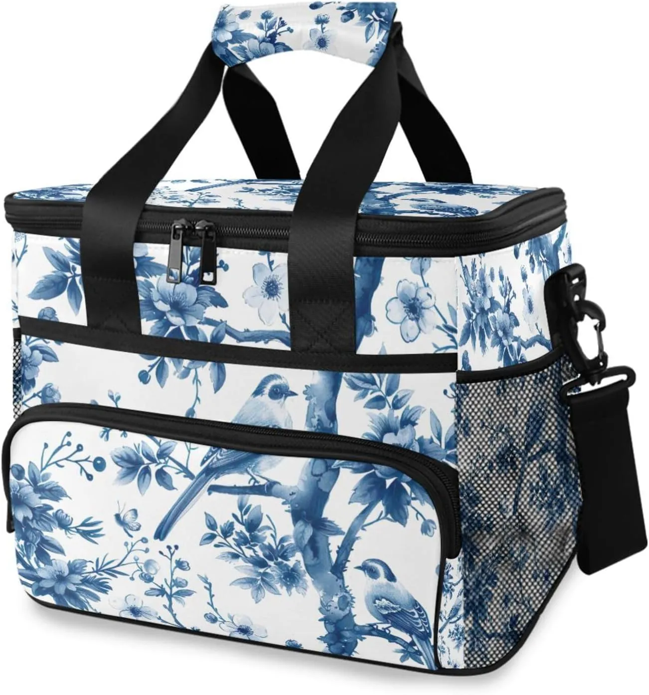 Lunch Bag for Women Men, Blue White Porcelain Insulated Cooler Bag Leakproof Lunch Box with Adjustable Shoulder Strap for Work, Picnics, Meal Prep