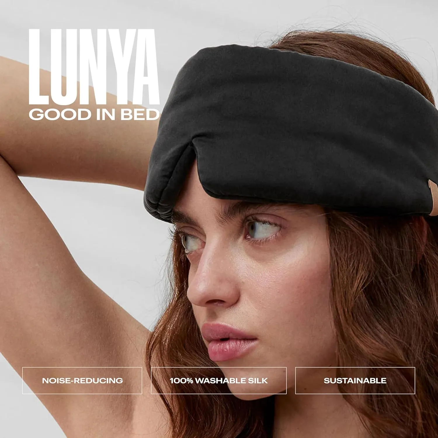 Lunya Sleep Mask with Box - Washable Silk Sleeping Mask and Headband for Beauty Routines - Thermoregulating Comfort for Restful Nights - Silk Eye Mask for Women - Large - Immersed Black